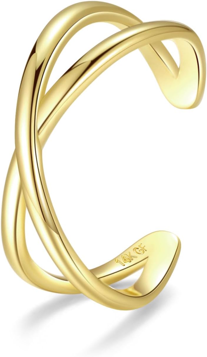 PLOMFOV 14K Gold Filled Gold Toe Rings for Women Adjustable Toe Rings Non Tarnish Solid 14K Real Gold Toe Ring - Image 1